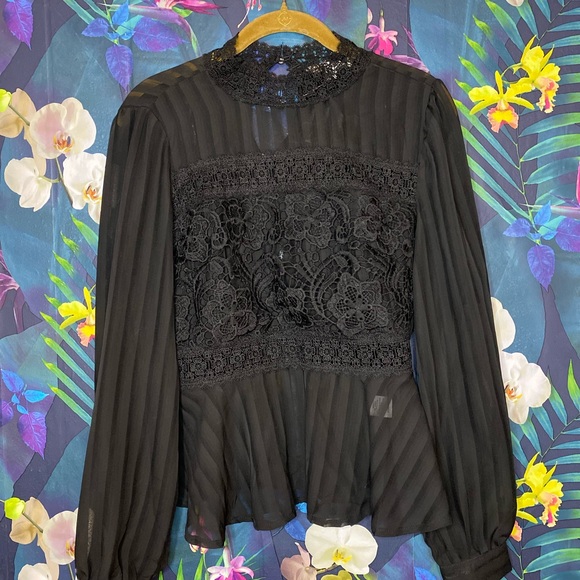 YOU NEED THIS! Sheer/Lace Black Peplum Blouse - Picture 3 of 3